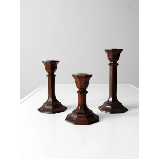 Vintage Wood Candlestick Holders Set of 3 For Sale - Image 10 of 11