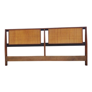 Mid-Century Modern Walnut and Cane King Headboard Designed by Kipp Stewart for Calvin For Sale