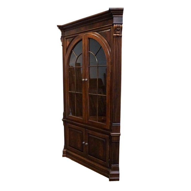 ETHAN ALLEN Newport Collection Traditional Style 51" Corner Curio Cabinet 34-6438 in Belmont 570 Finish 88.75" High Front:...