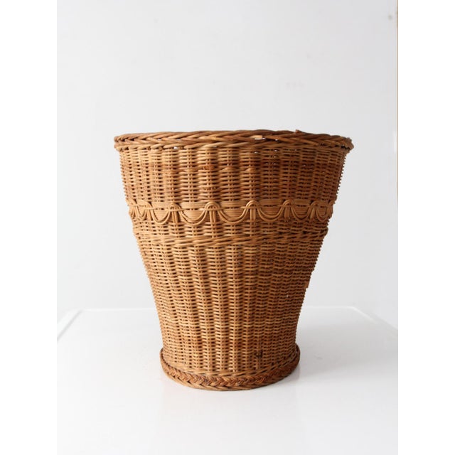 Wood Vintage Woven Wicker Basket For Sale - Image 7 of 12