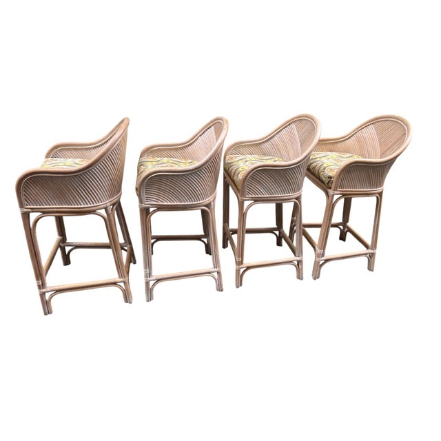 White Late 20th Century Split Reed Rattan Bamboo Counter Bar Stool Chairs Henry Link For Sale - Image 8 of 18
