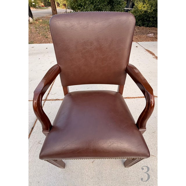 Set of 4 Vintage 1990s Gunlocke Georgian Style Brown Vinyl Armchairs For Sale - Image 13 of 18