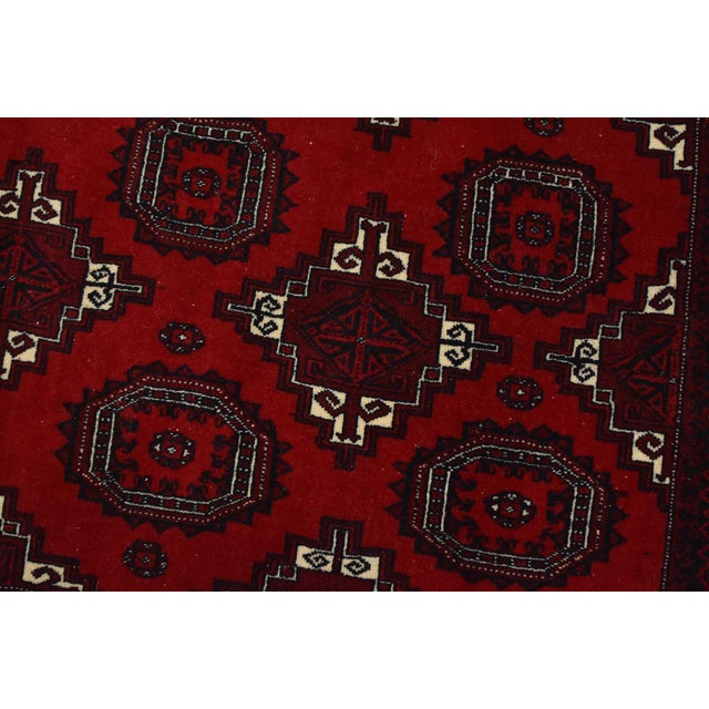 Turkmen Rug 4’4” X 6′ Red Wool Vintage Tribal Hand-Knotted Oriental Carpet For Sale - Image 4 of 12