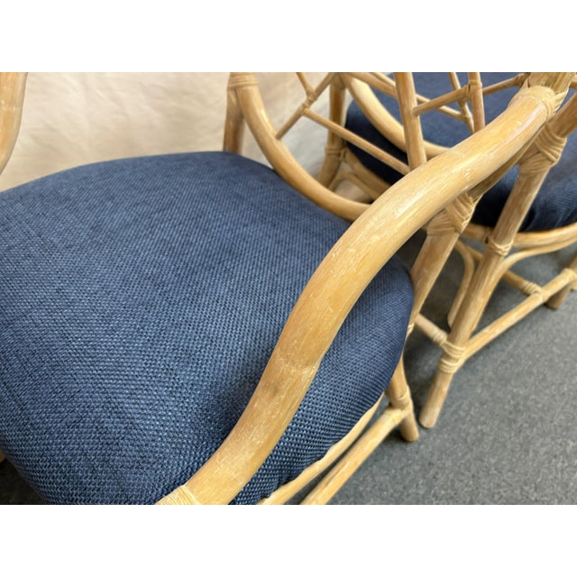 Vintage McGuire Style Cracked Ice Rattan and Rawhide Chairs- Set of 4 For Sale - Image 13 of 15