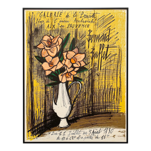 Bernard Buffet Vintage 1980 Mourlot Lithograph Print Framed Modernist French Exhibition Poster " Bouquet De Fleurs " 1973