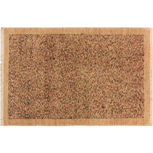 Contemporary Gabbeh Tan/Blue Wool Rug - 3'5'' X 4'9'' For Sale - Image 9 of 10