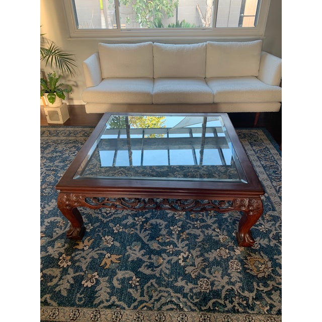 Large Glass and Wood Post Modern Hong Kong Coffee Table Chairish