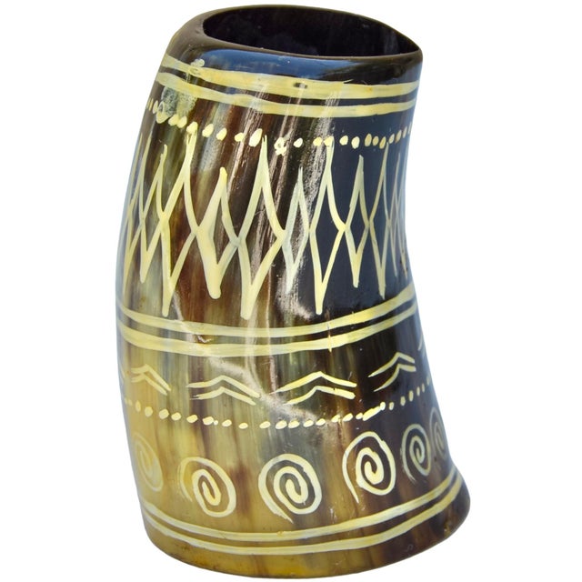 Cabin Vintage Handmade West-African Vessel W/ Natural Horn Hues For Sale - Image 3 of 6