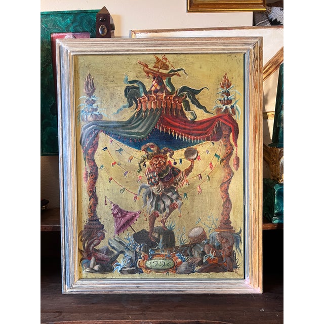 18th-Century Style Chinoiserie Commedia Dell'Arte Oil Painting in the Manner of Andien De Clermont Early 20th Century For Sale - Image 14 of 15