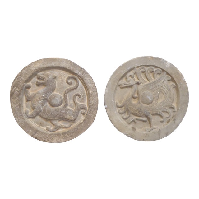 Vintage Chinese Tiles - A Pair For Sale