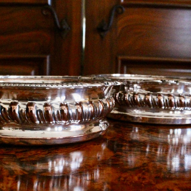 Pair of Silver on Copper Gadrooned Wine Bottle Coasters For Sale - Image 4 of 10