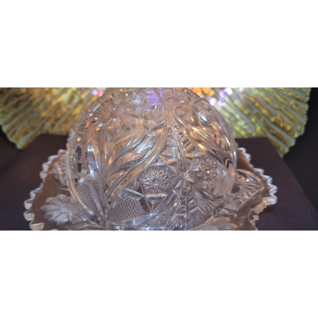 Antique Imperial Glass Eapg 474 "La Rochelle" Cosmos Clear Round Covered Butter Dish, C. 1910 For Sale - Image 10 of 11