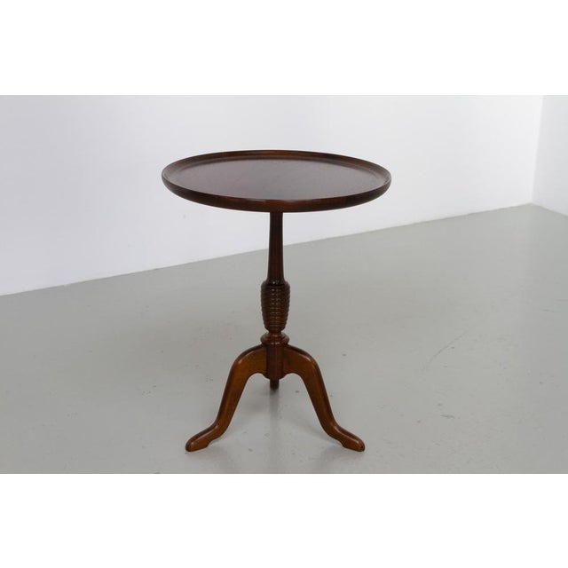 Round Danish Side Table in Oak and Walnut by Anton Kildeberg, 1960s. Scandinavian Mid-Century Modern wine table in classic...