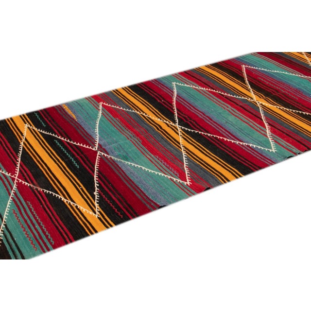 Mid 20th Century Vintage Persian Kilim Handmade Multicolor Tribal Wool Runner For Sale - Image 5 of 9
