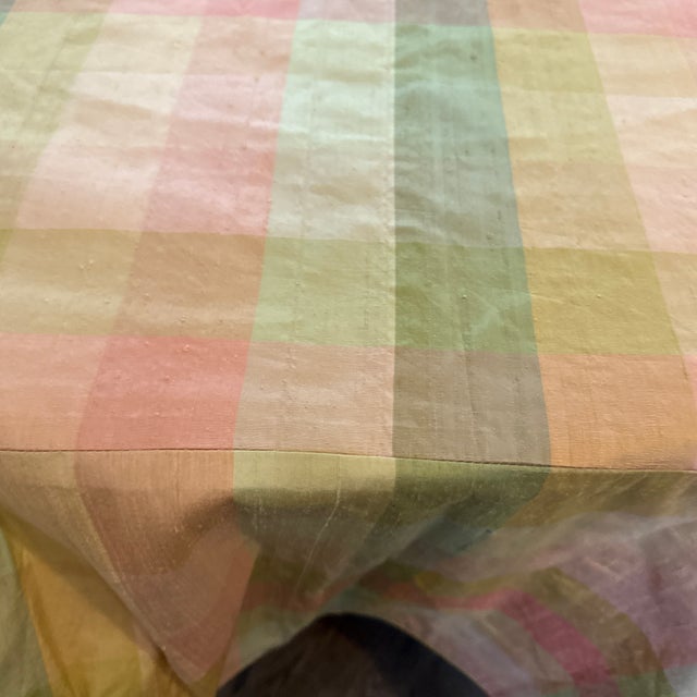 Peach 1960s Silk Taffeta Plaid Round Table Cloth For Sale - Image 8 of 8