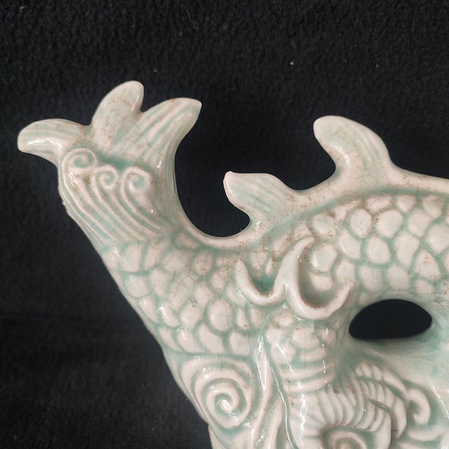 White Chinese Ceramic Ornament,Longqun Ware Hand Carved Celadon Glaze Porcelain Dragon Statue For Sale - Image 8 of 10
