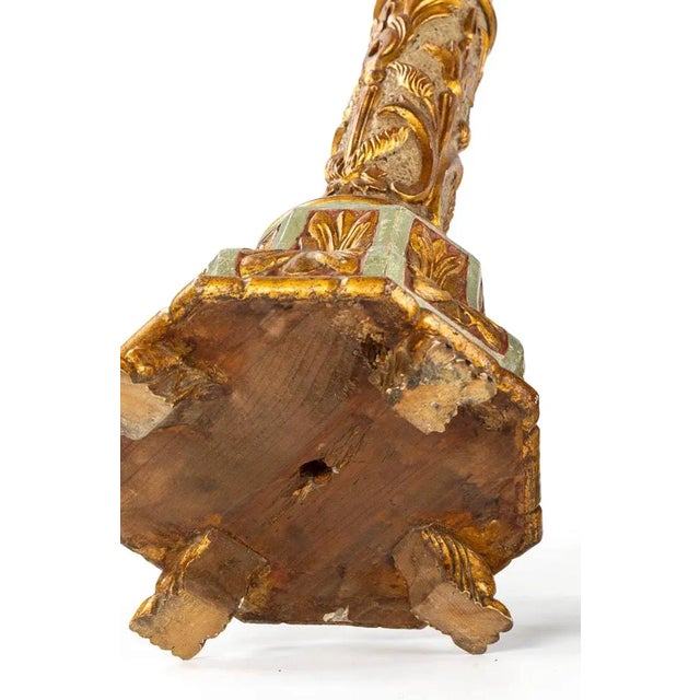 1900s Carved and Polychromed Antique Venetian Floor Candlestick For Sale - Image 6 of 6