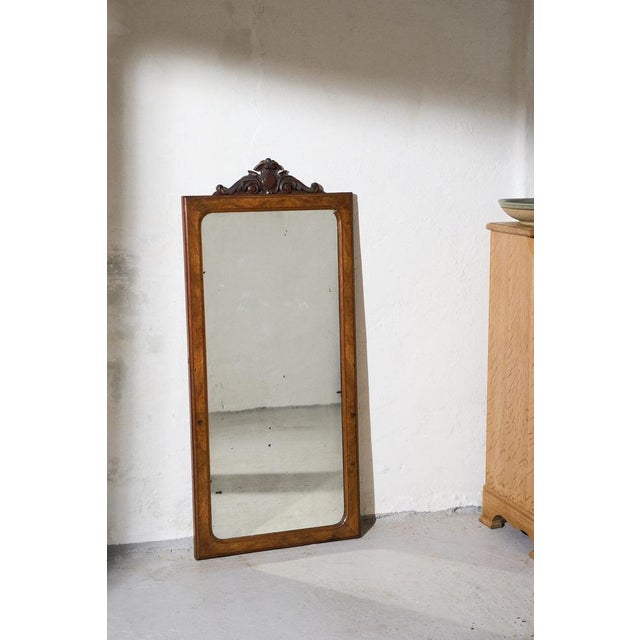Wood Wall Mirror with Wooden Frame and Carved Crest, 1920s For Sale - Image 7 of 9