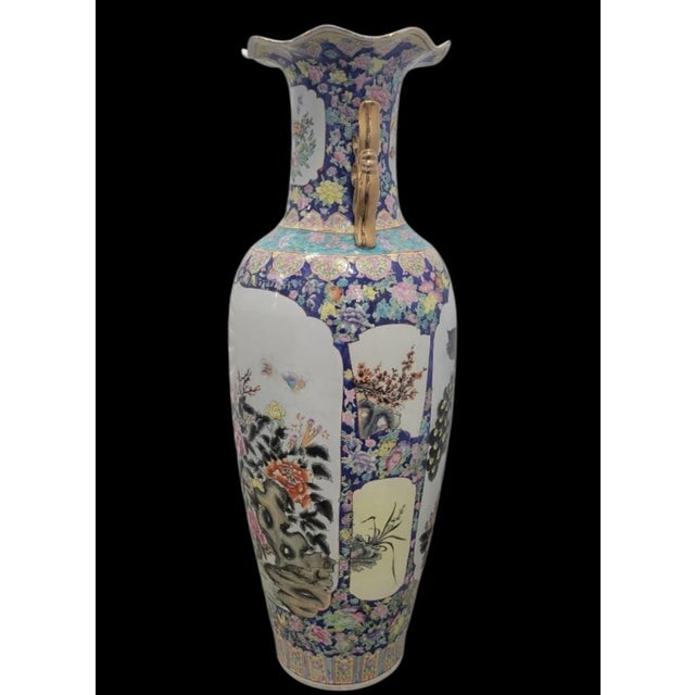 Chinoiserie Monumental Palace Sized Porcelain Vintage Chinoiserie Famille Rose Giant Floor Vase Room Decor For Sale - Image 3 of 14