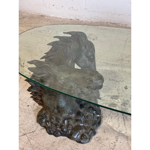Mid-Century Modern Vintage Bronze Sculptural Horses and Glass Top Coffee Table For Sale - Image 3 of 12