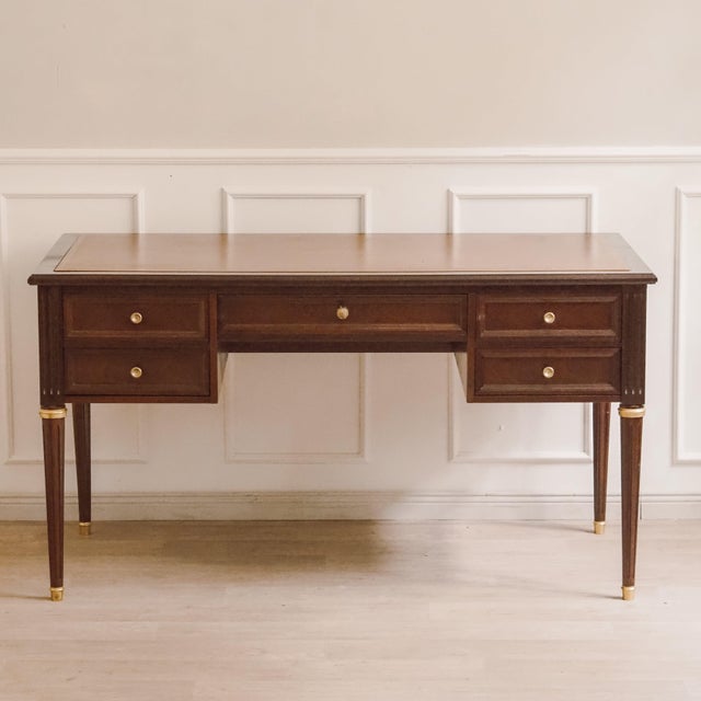Louis XVI Style Desk in Mahogany with Leather To For Sale - Image 11 of 17