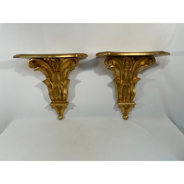 Rococo Vintage Italian 14.5" Neoclassical Giltwood Decorative Shelf Brackets - A Pair For Sale - Image 3 of 18