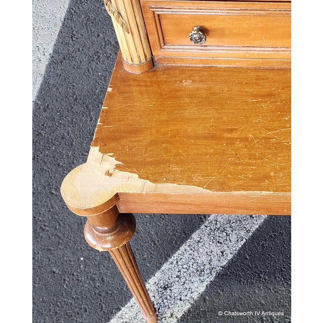 Orange Pair Antique French Neoclassical 1930s Satinwood Mahogany Bedroom Night Tables ~ as Is ~ For Sale - Image 8 of 10