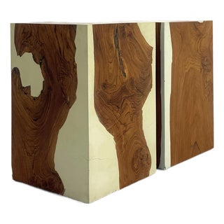Vintage Burl Wood & Lacquered Parsons Pedestal Tables – Pair For Sale