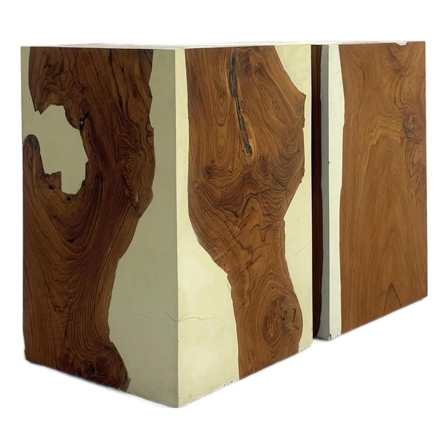 Vintage Burl Wood & Lacquered Parsons Pedestal Tables – Pair For Sale