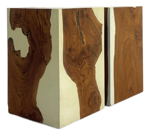 Vintage Burl Wood & Lacquered Parsons Pedestal Tables – Pair