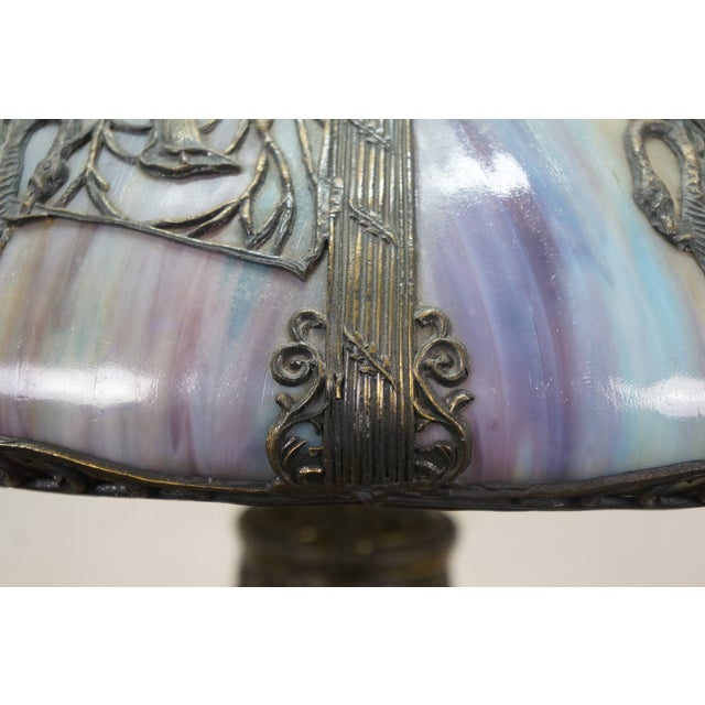 Antique Victorian Aesthetic Arts Nouveau Stained Slag Glass Parlor Lamp 25" For Sale - Image 13 of 17