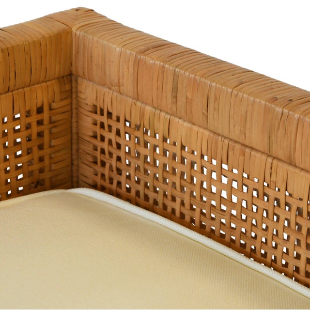 Wood Matthew Izzo Home - Monterey Rattan, Cane & Ivory Linen Cushioned Bench For Sale - Image 7 of 9