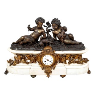Napoleon III Patinated Bronze & Marble Clock For Sale