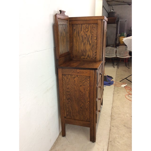 1940s Antique Oak Side by Side Armoire With Mirror For Sale - Image 5 of 12