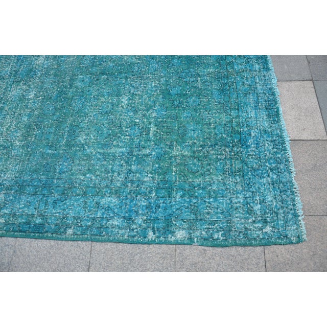 Oversized Turkish Oushak Turquoise Rug - 6′6″ × 10′1″ For Sale - Image 6 of 6