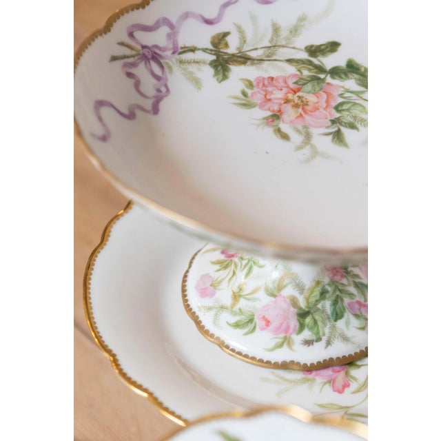 Mid 20th Century English Porcelain Compotes and Plates with Floral Décor and Gilt Trim For Sale - Image 11 of 12