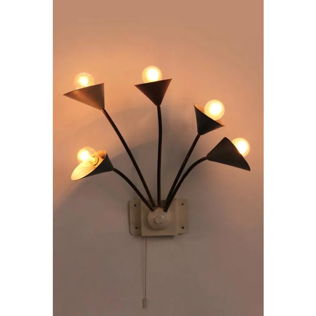 Vintage Wall Lamp with 5 Lights in Brass & Metal, Denmark, 1960s For Sale - Image 6 of 9