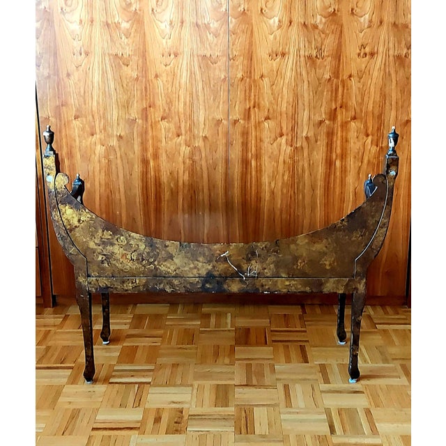 Biedermeier Vintage Biedermeier-Style Burl Wood Gondola Bench / Crescent Settee For Sale - Image 3 of 8