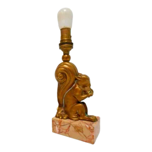 1920's French Art Deco Dore Bronze Sculptural Squirrel With Acorn Table Lamp