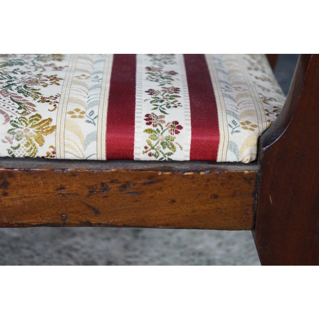 Antique 20th C. Regency Style Mahogany Footstool Striped Floral Brocade Seat For Sale - Image 11 of 15