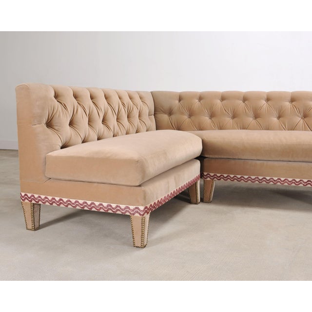 Camel Bespoke Tufted Velvet 4-Piece Banquette Sectional Sofa 12 Ft For Sale - Image 8 of 18