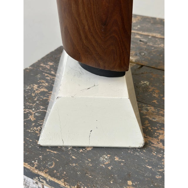 Vintage Large-Scale Kinetic Teak Mask Sculpture Mounted to Painted Wood Tiered Base by Paul Bechtold, Circa Mid 20th Century For Sale - Image 12 of 18