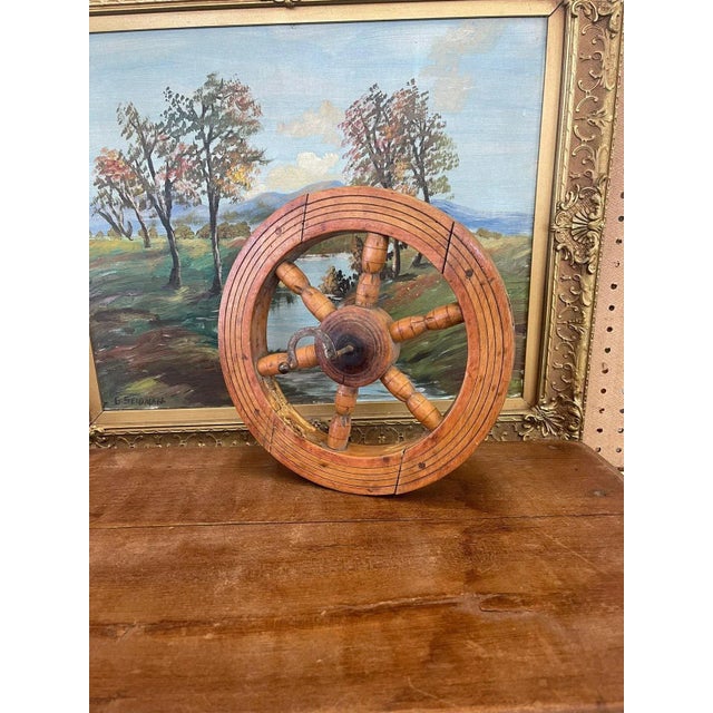 Vintage Mid Century Modern Wooden Spinning Wheel For Sale - Image 4 of 8
