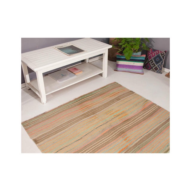 1960s Striped Vintage Turkish Kilim Rug - 4`1" X 4`9" For Sale - Image 5 of 6
