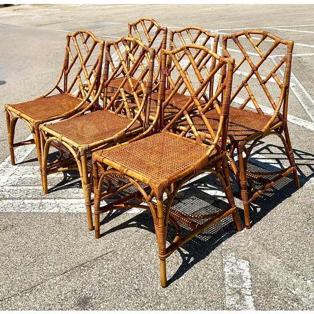 Vintage Chinese Chippendale Rattan Dining Chairs - Set of 6 For Sale - Image 11 of 12