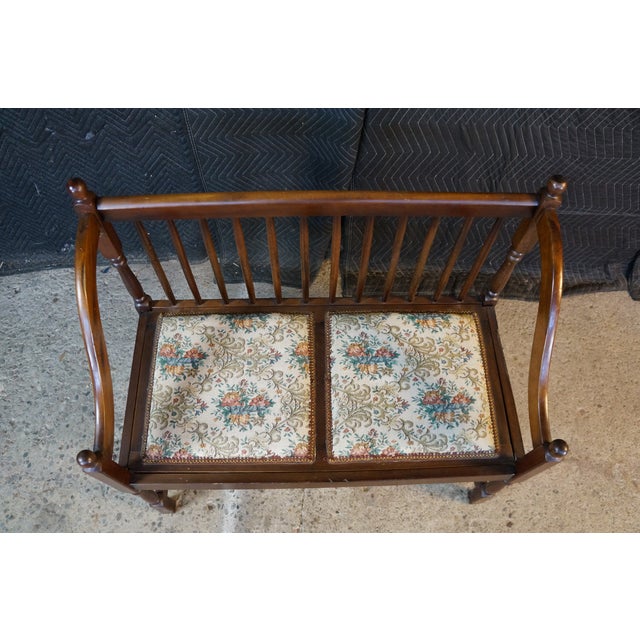 Vintage American Country Farmhouse Mahogany Settee Bench Needlepoint Seat For Sale - Image 6 of 17