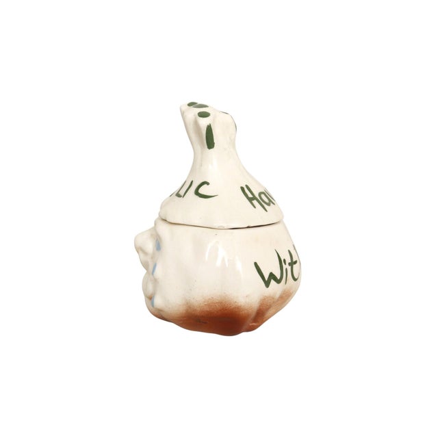 Rustic 1960’s Japanese Ceramic Garlic Keeper Lidded Jar For Sale - Image 3 of 5