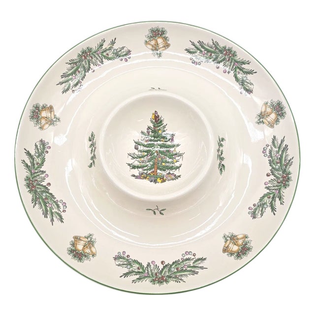 Spode Christmas Tree Garland 14.125-Inch Chip & Dip Server With Box For Sale