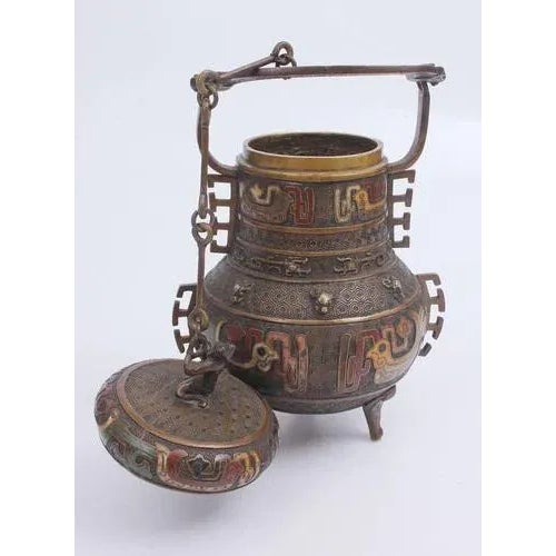 Bronze Can with Multi-Colored Enamel For Sale - Image 3 of 10