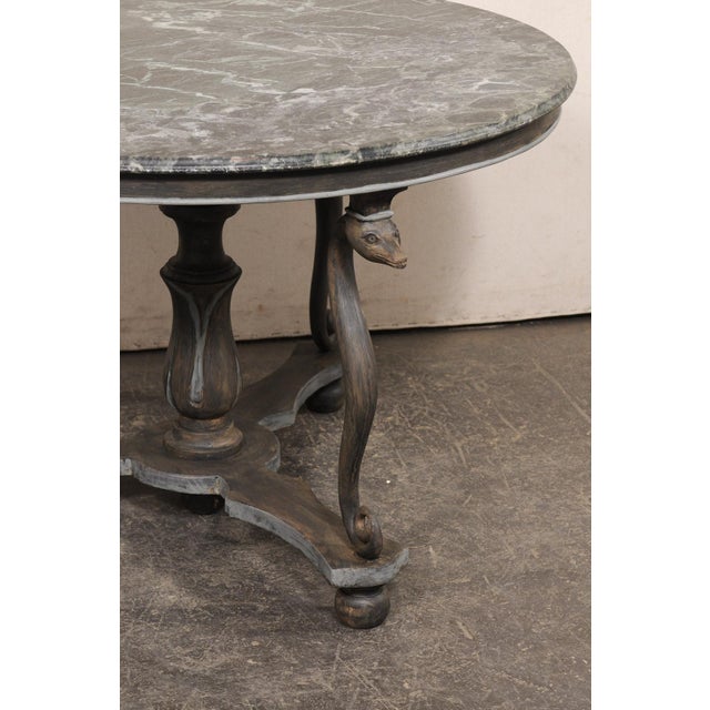 French Mid 20th Century French Marble Top Serpent Motif Round Table For Sale - Image 3 of 13